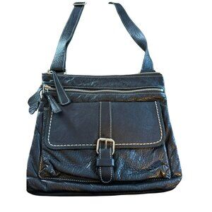 Roots Black Leather Crossbody Bag With Adjustable Strap & Multiple Compartments